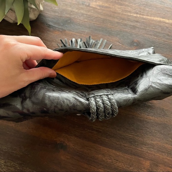 Hype Leather black blue green braided tassel fold over large capacity clutch - Picture 7 of 7